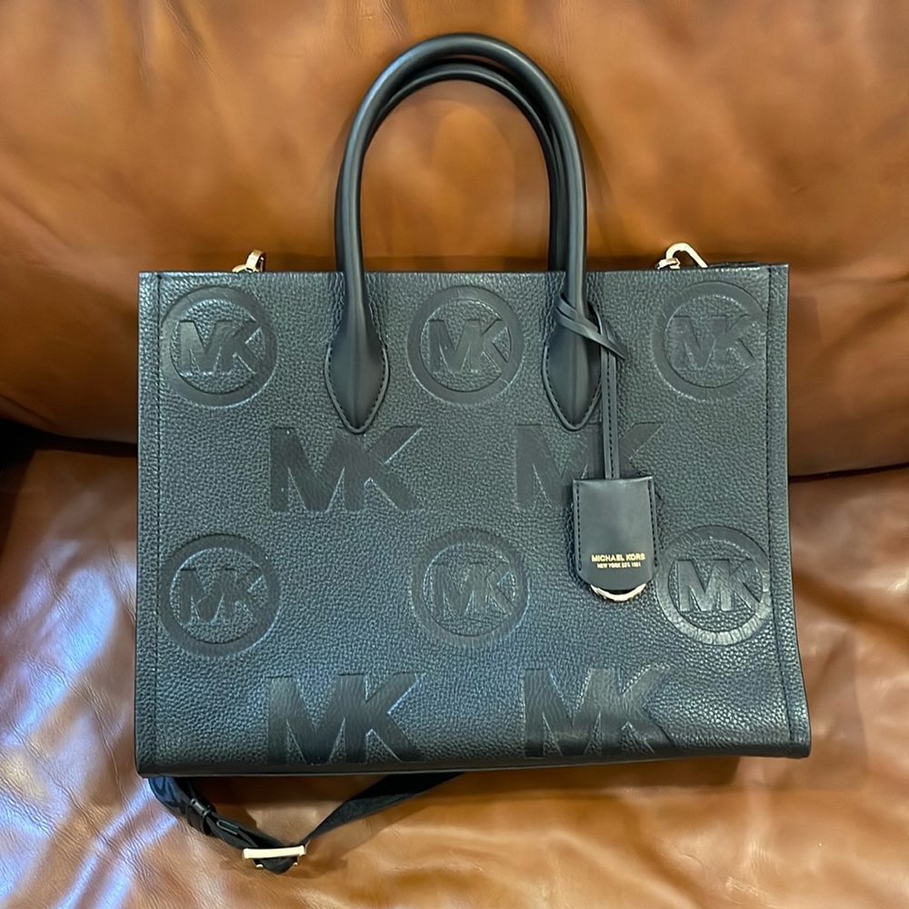 Michael Kors black mirella embossed tote pebbled leather